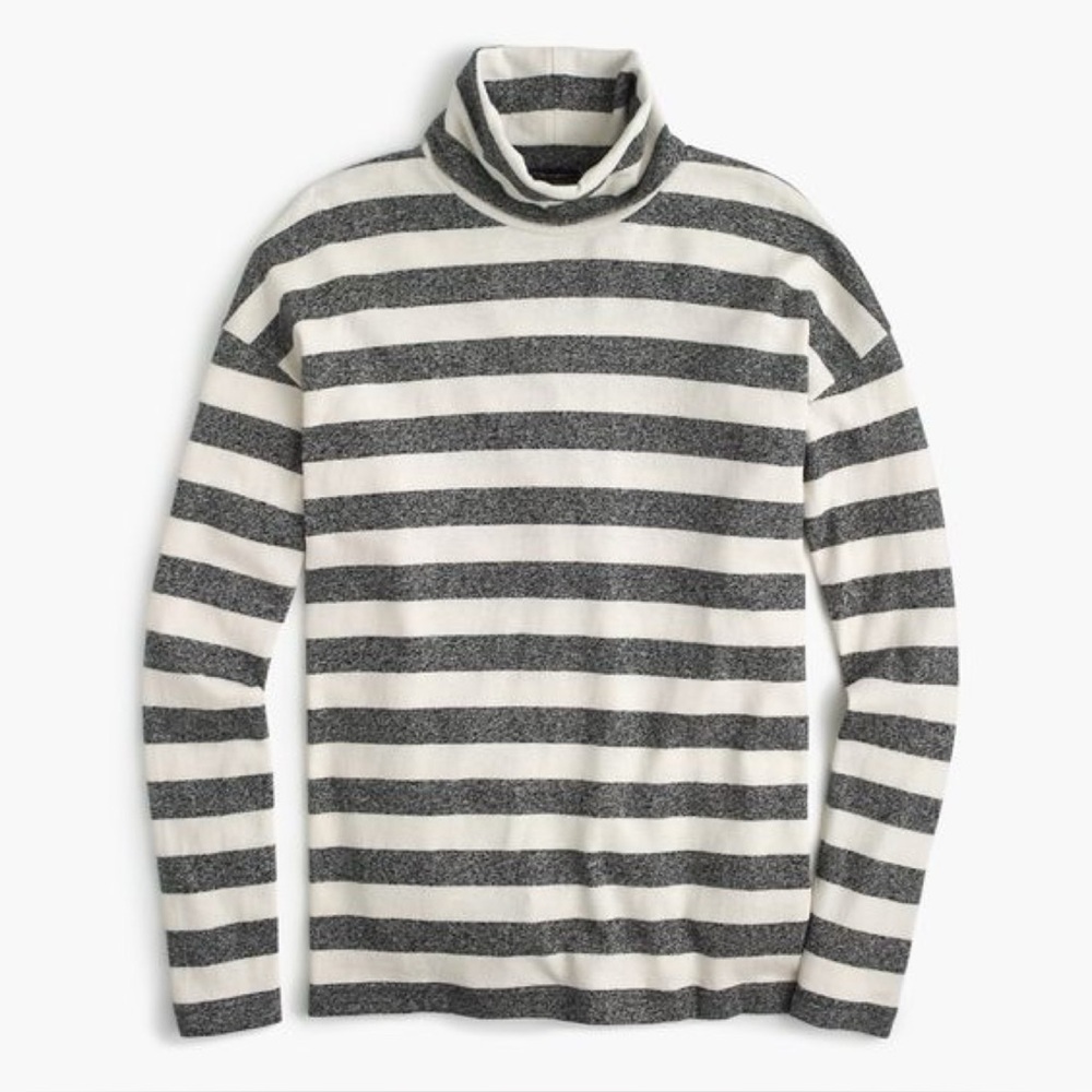 J.crew Oversized Striped Turtleneck Tee in Heather Charcoal Sand Size Medium